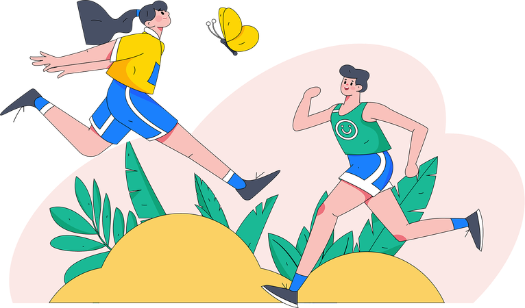 Couple running in park  Illustration