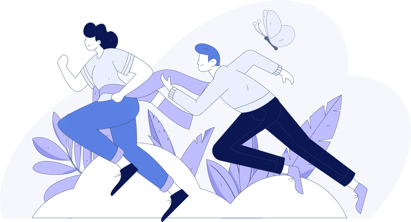 Couple running in park  Illustration