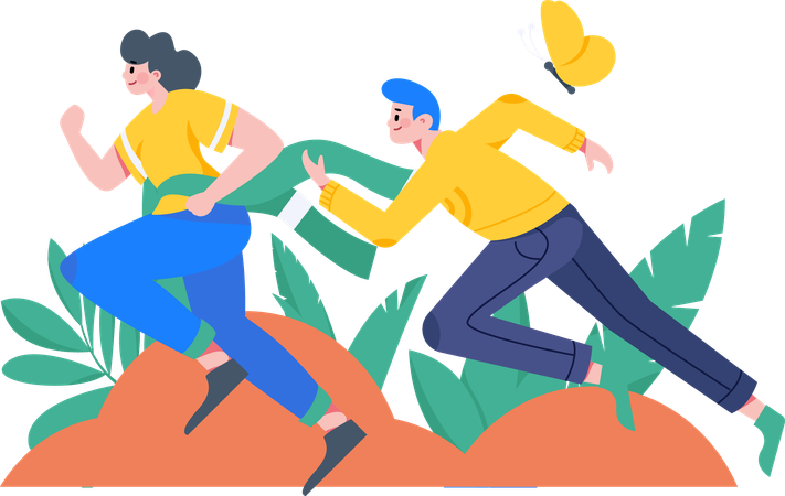 Couple running in park  Illustration