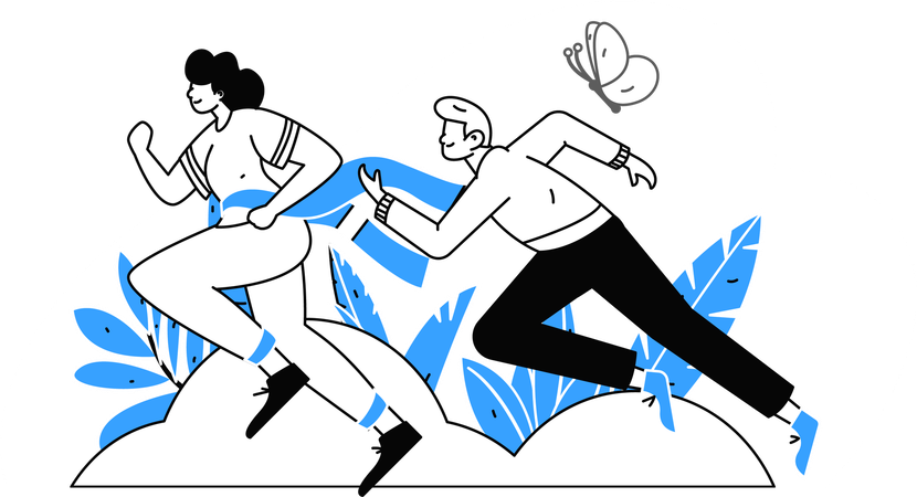 Couple running in park  Illustration