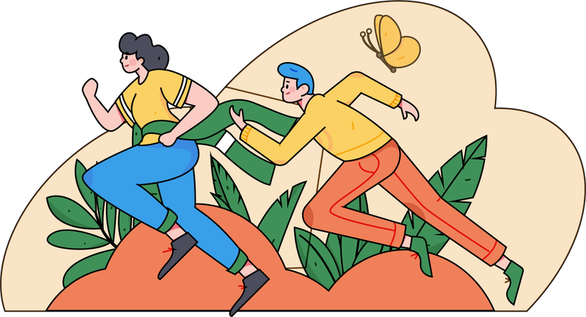 Couple running in park  Illustration