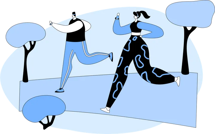 Couple running in park  Illustration