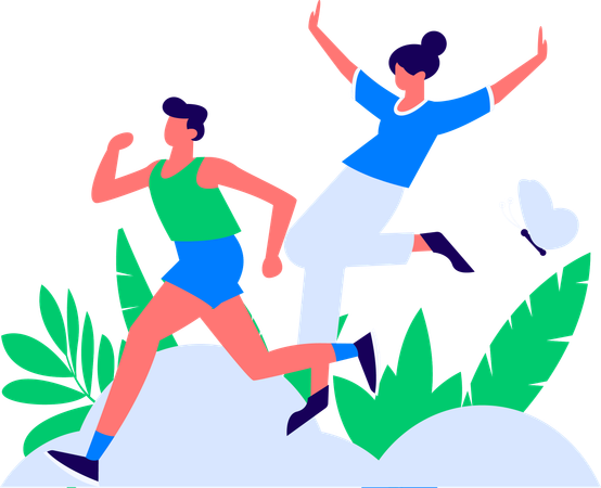 Couple running in park  Illustration