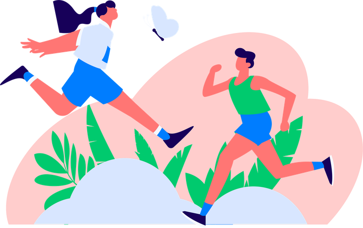 Couple running in park  Illustration