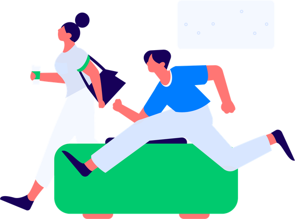 Couple running in park  Illustration