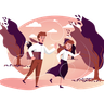 illustration for couple running in storm