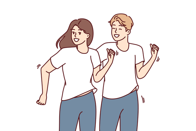 Couple running together  Illustration