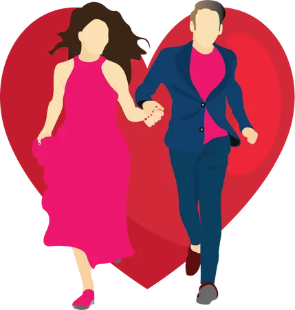 Couple Running Valentine  Illustration