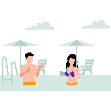 Couple s'amusant dans la piscine  Illustration