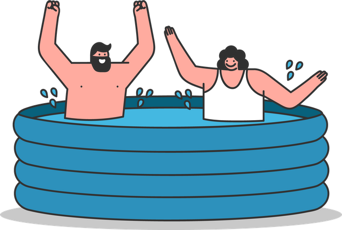 Couple s'amusant dans une piscine gonflable  Illustration