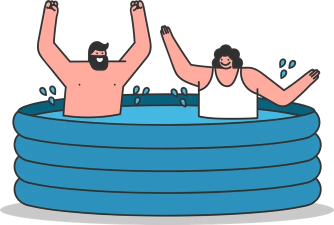 Couple s'amusant dans une piscine gonflable  Illustration