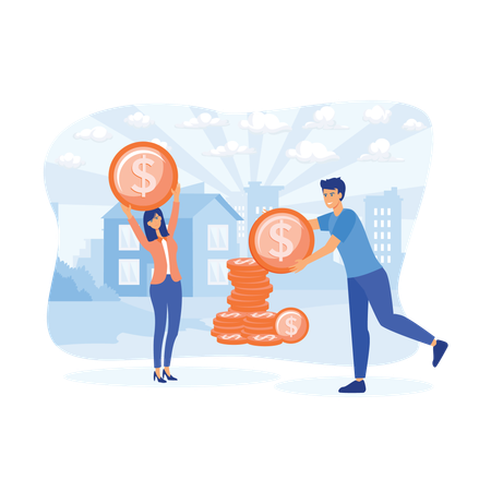 Couple saves money for home loan amount  Illustration