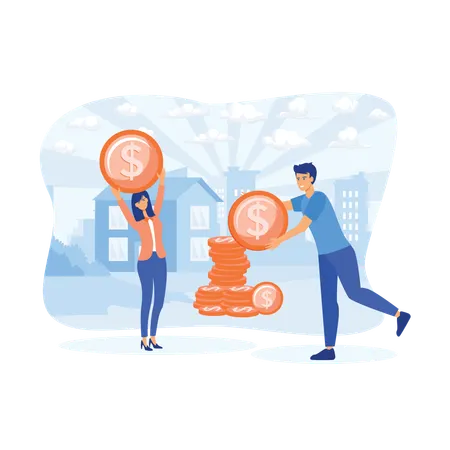 Couple saves money for home loan amount  Illustration