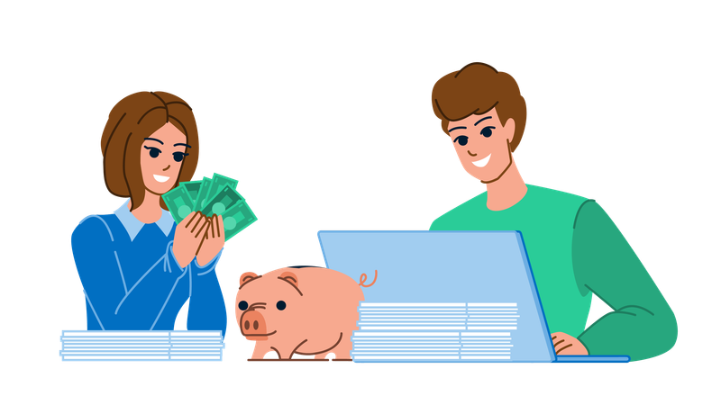 Couple saving money  Illustration