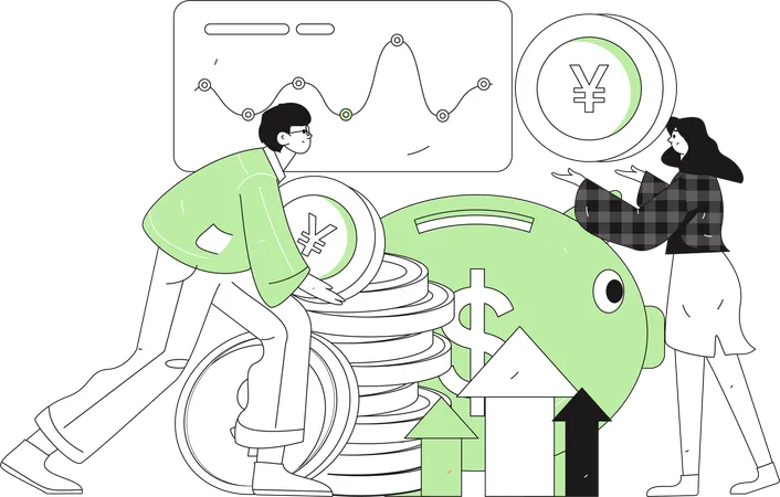 Couple saving money for shopping purchase  Illustration