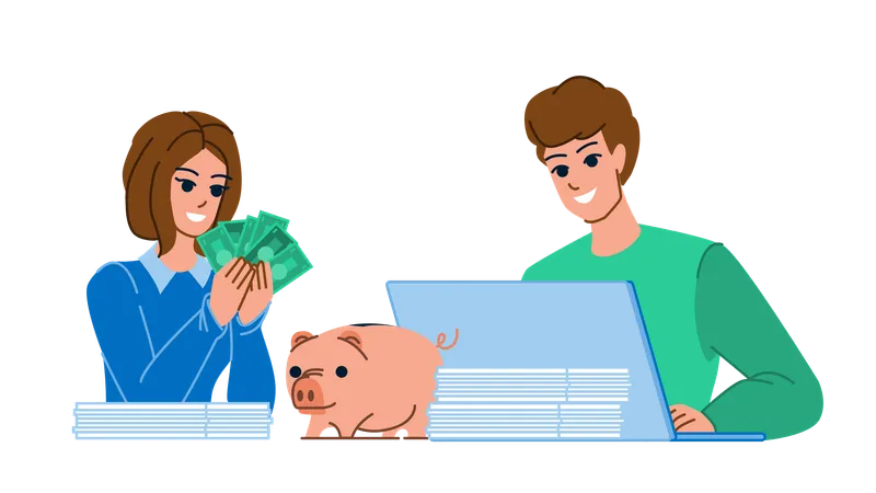 Couple saving money  Illustration