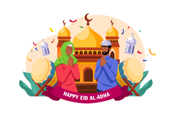 Couple Saying Happy Eid Illustration