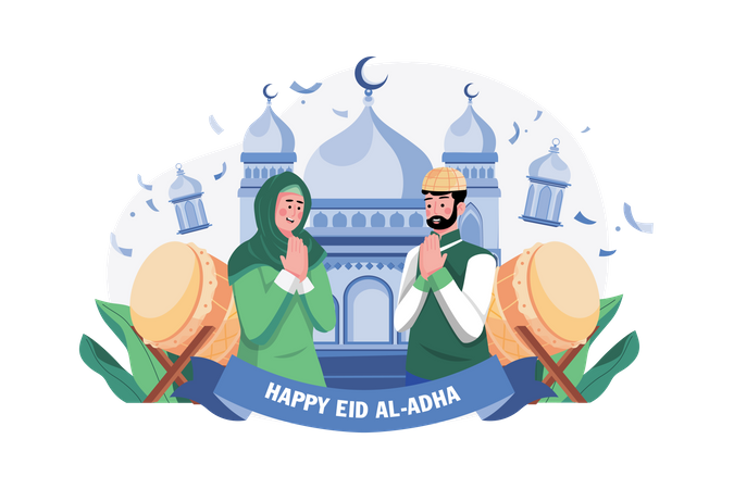 Couple Saying Happy Eid Illustration