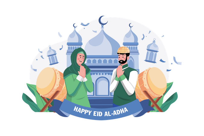 Couple Saying Happy Eid  Illustration