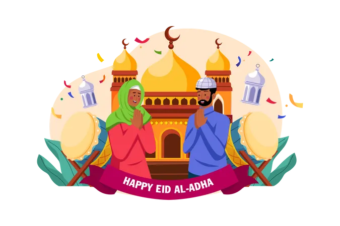 Couple Saying Happy Eid  Illustration