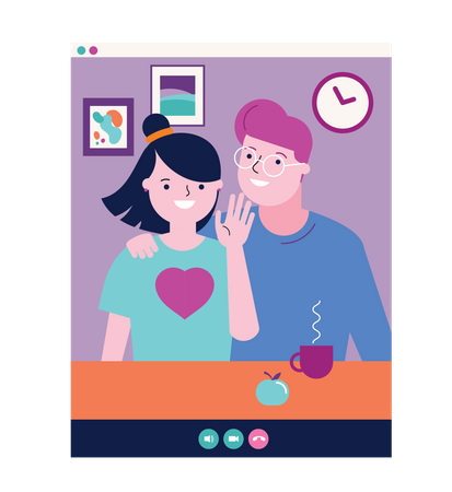 Couple saying hello on video call Illustration