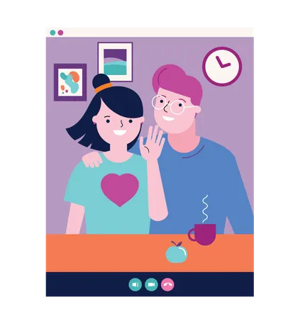 Couple saying hello on video call Illustration