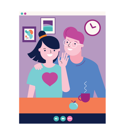 Couple saying hello on video call  Illustration