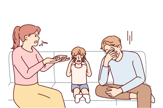Couple se disputant pendant que son fils pleure  Illustration