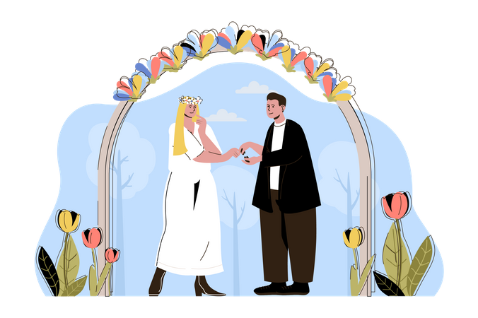 Couple se mariant lors d'une belle cérémonie  Illustration