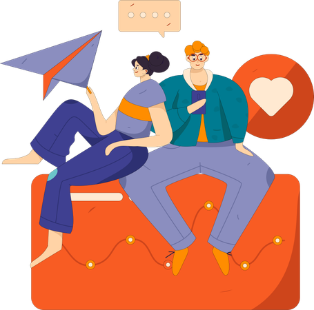 Couple se proposant sur une application de rencontres  Illustration