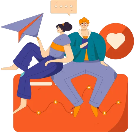 Couple se proposant sur une application de rencontres  Illustration