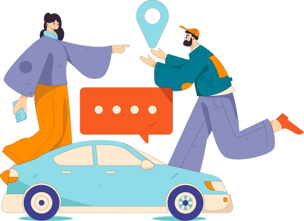 Couple searches location of taxi  Illustration