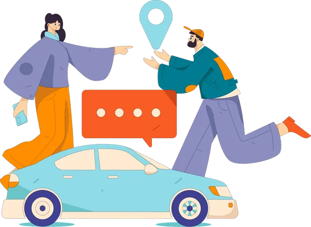 Couple searches location of taxi  Illustration