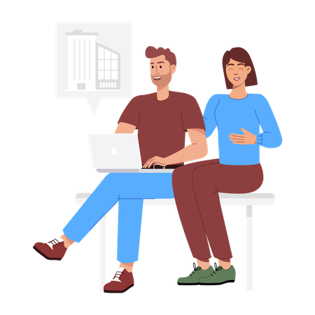 Couple searching Online Property  Illustration