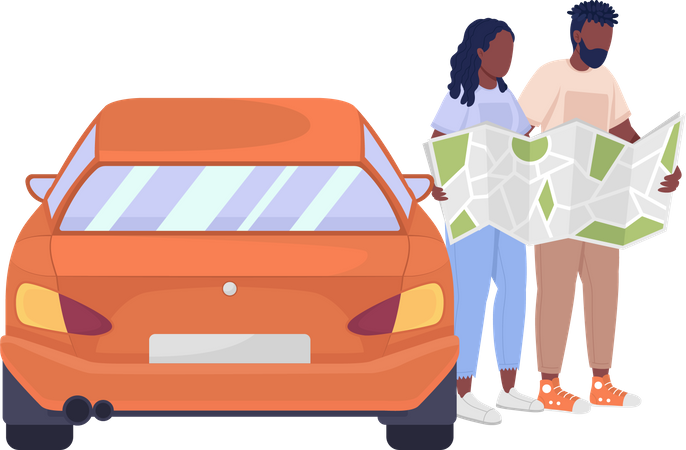 Couple searching route on map  Illustration