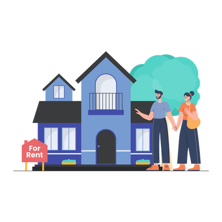 Couple seeing a House for Rent  Illustration