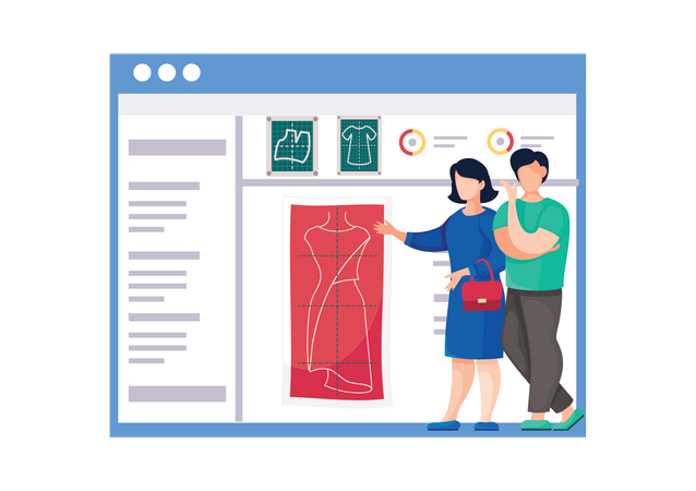 Couple selecting online fashion prototype Illustration