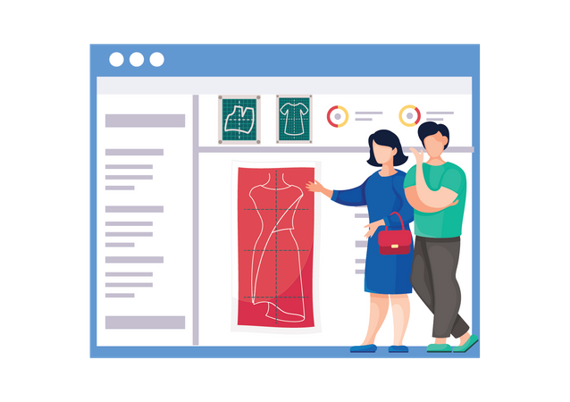 Couple selecting online fashion prototype  Illustration