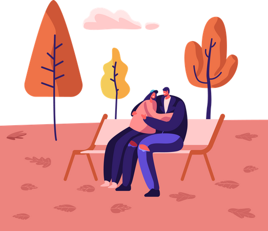 Couple s'embrassant dans le parc  Illustration