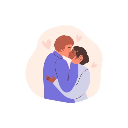 Couple s'embrassant et se faisant des câlins  Illustration