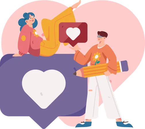 Couple sending hearts to each other  Illustration