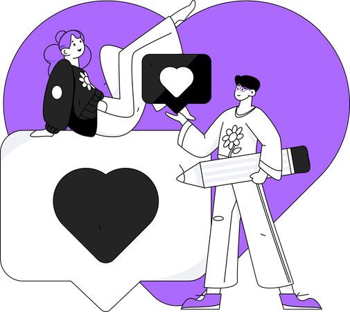 Couple sending hearts to each other  Illustration