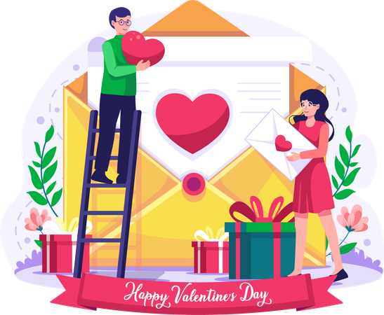 Couple sending letter with heart  Illustration