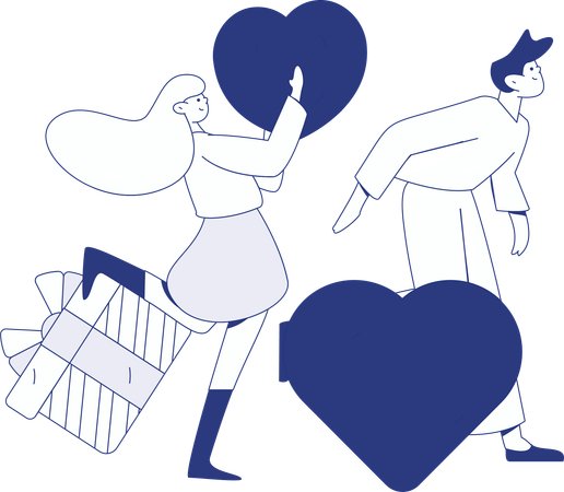 Couple sending love gift  Illustration