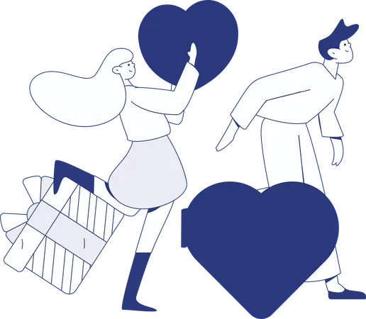Couple sending love gift  Illustration