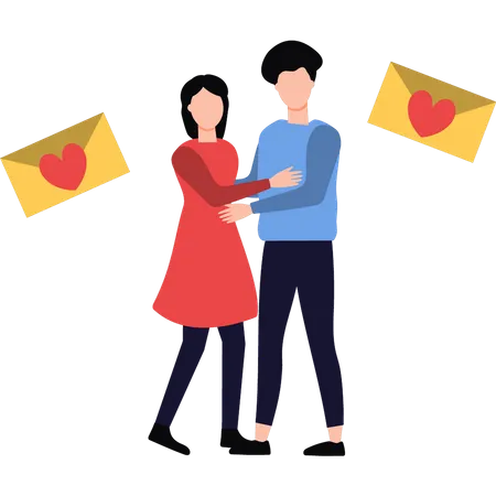 Couple sending love letters  Illustration