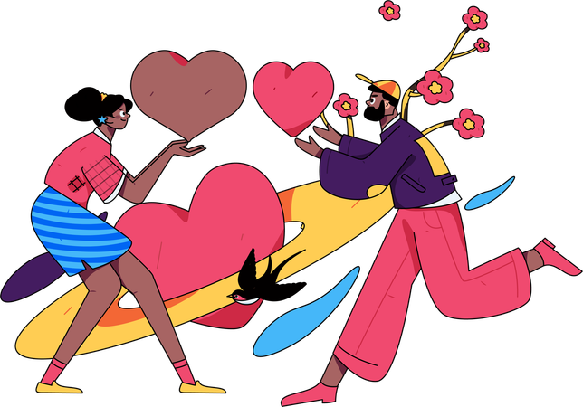 Couple sending love to each other  Illustration