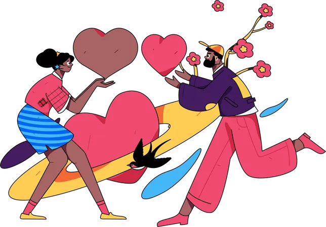 Couple sending love to each other  Illustration