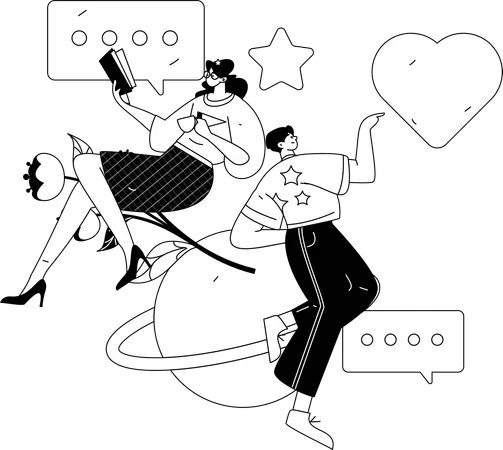 Couple sends lovely messages to each other  Illustration
