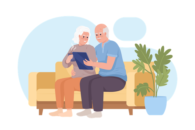 Couple de personnes âgées utilisant un ordinateur portable  Illustration